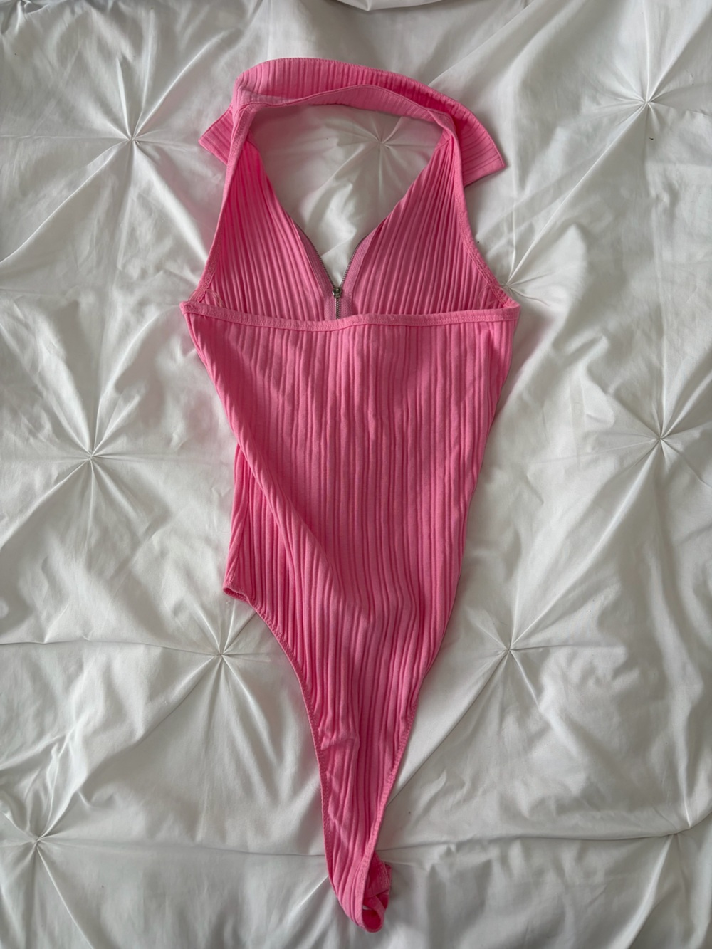 Pink Ribbed Halter One-Piece Bodysuit - Picture 5 of 5